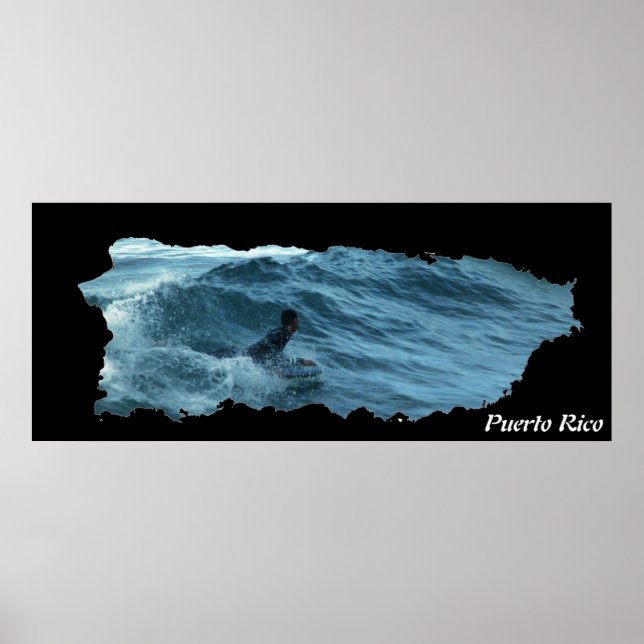 Poster Carte de l'île de Porto Rico surf (Devant)