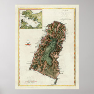 Poster Carte de l'île de Sainte-Lucie (1794)