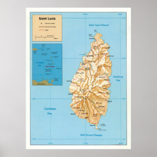 Poster Carte de l'île de Sainte-Lucie (1991)