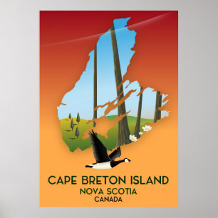 Poster Carte de l'île du Cap-Breton Nouvelle-Écosse Canad