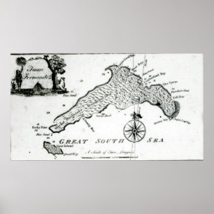 Poster Carte de l'île du Pacifique Sud, 1800