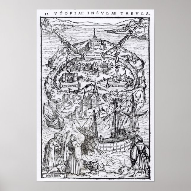Poster Carte de l'île d'Utopia, Livre frontispece (Devant)