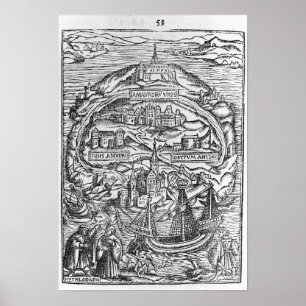 Poster Carte de l'île d'Utopie, frontispice de livre