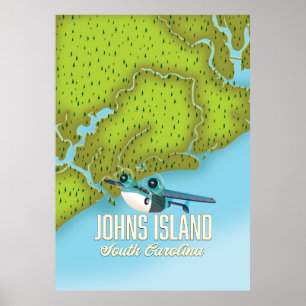 Poster Carte de l'île Johns, Caroline du Sud, États-Unis.