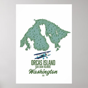 Poster Carte de l'île Orcas, Washington, États-Unis