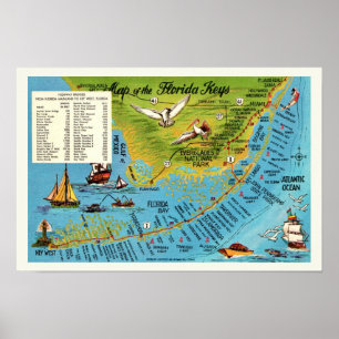 Poster Carte de l'impression des Florida Keys