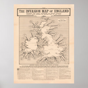 Poster Carte de l'invasion des îles britanniques (1909)