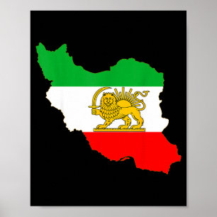 Poster carte de l'Iran avec emblème de lion et de soleil,