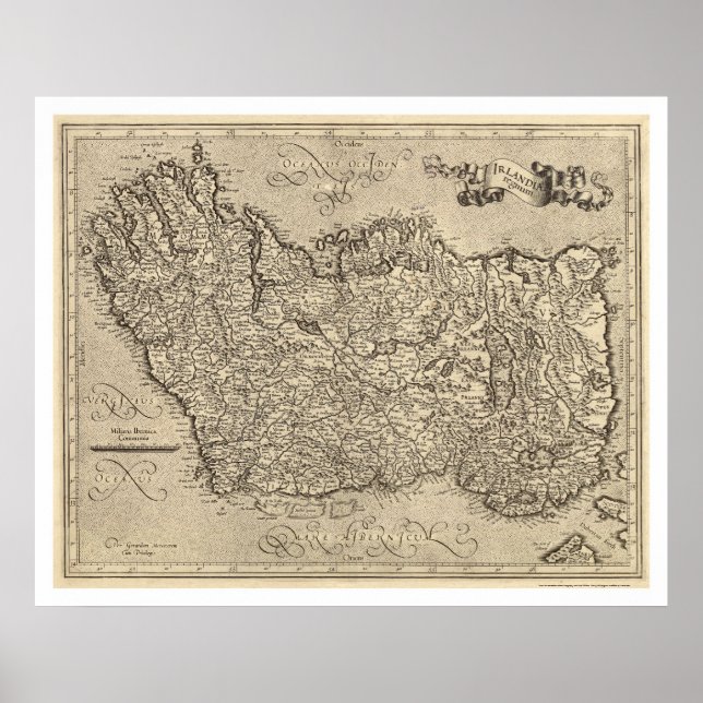 Poster Carte de l'Irlande antique par Mercator 1580 (Devant)