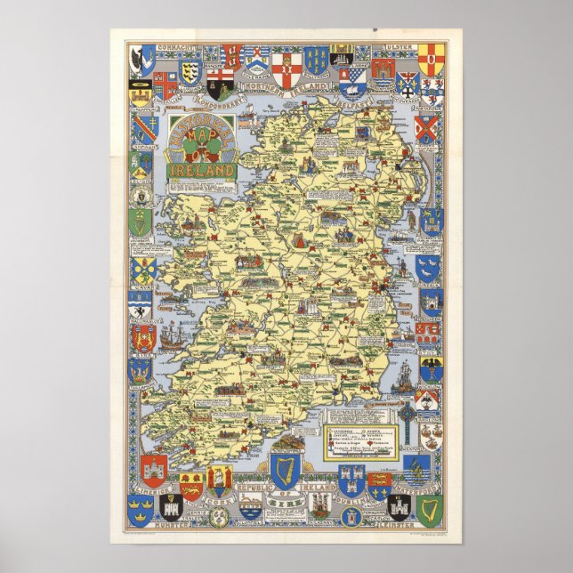 Poster Carte de l'Irlande historique (Devant)