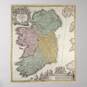 Poster Carte de l'Irlande montrant les provinces d'Ulster