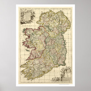 Poster Carte de l'Irlande par Frederik de Wit 1710