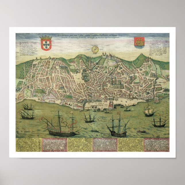 Poster Carte de Lisbonne, de Civitates Orbis Terrarum par (Devant)