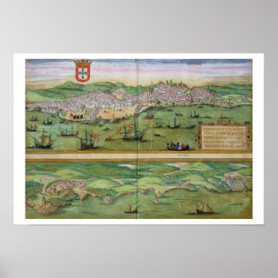 Poster Carte de Lisbonne, et Cascais, de 'Civitates Orbis