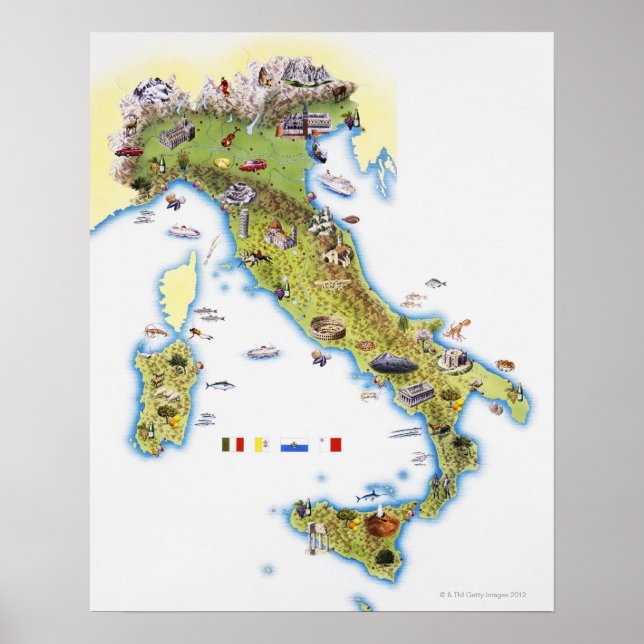 Poster Carte de l'Italie (Devant)