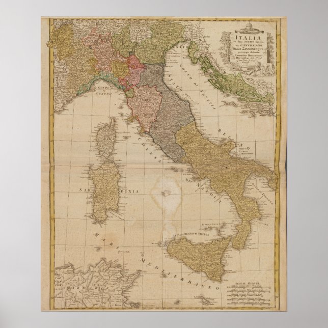 Poster Carte de l'Italie 1790 (Devant)