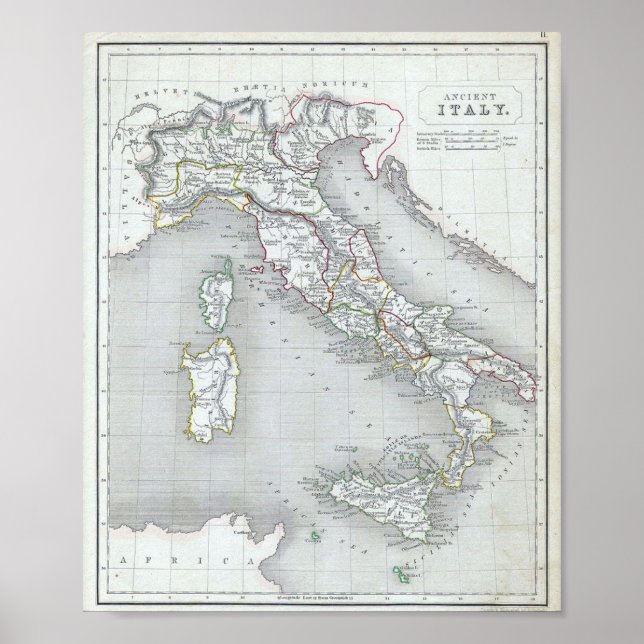 Poster Carte de l'Italie ancienne (Devant)