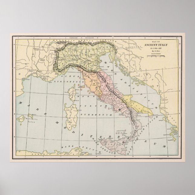Poster Carte de l'Italie ancienne 800 - 222 av. J.-C (190 (Devant)