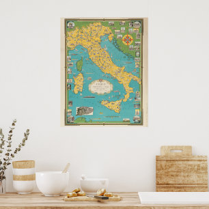 Poster Carte de l'Italie avec Cité du Vatican 1944