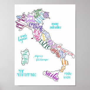 Poster Carte de l'Italie avec des régions