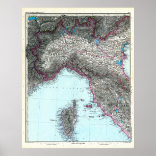 Poster Carte de l'Italie du Nord (1891)
