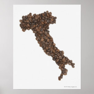 Poster Carte de l'Italie en fèves de café