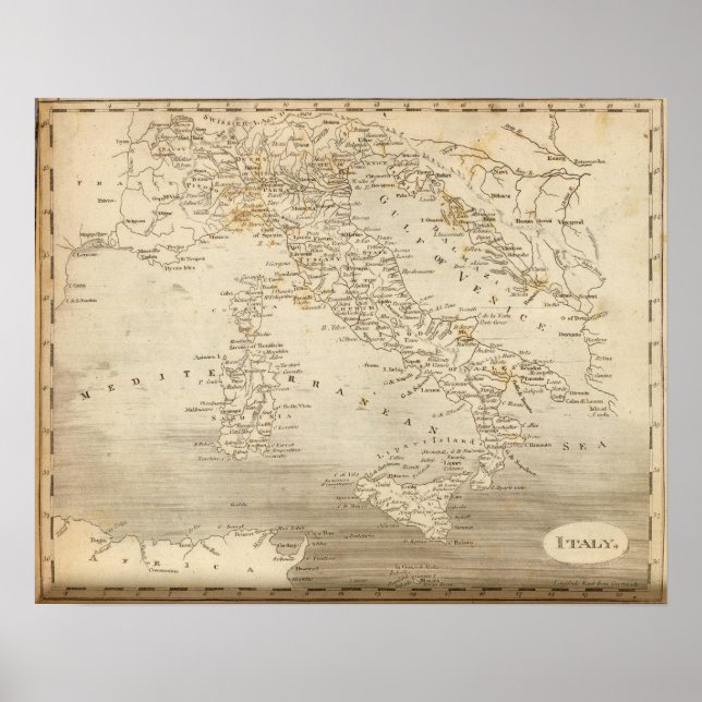 Poster Carte de l'Italie par Arrowsmith (Devant)