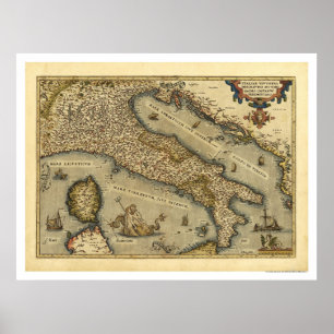 Poster Carte De L'Italie Par Ortelius 1570