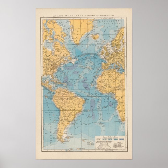 Poster Carte de l'océan Atlantique (Devant)