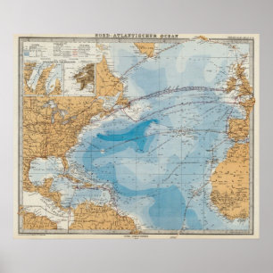 Poster Carte de l'océan Atlantique Nord