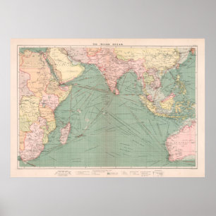 Poster Carte de l'océan Indien vintage (1905)
