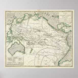 Poster Carte de l'océan Pacifique