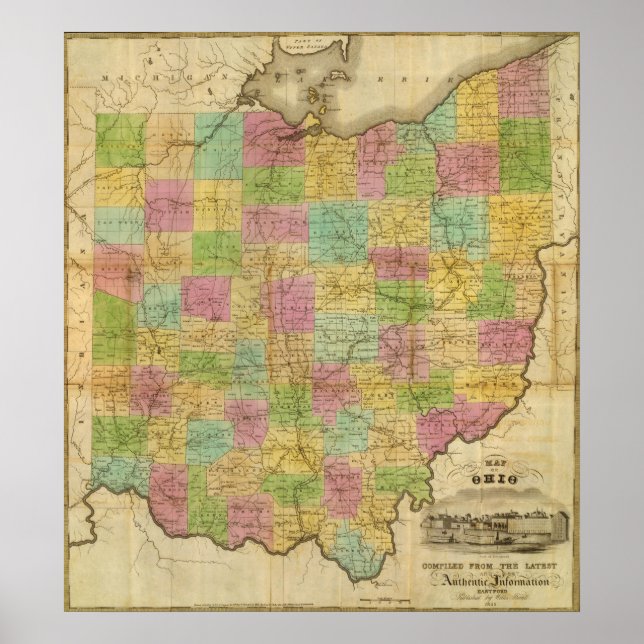 Poster Carte de l'Ohio 2 (Devant)