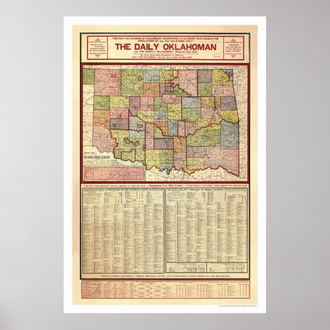 Poster Carte de l'Oklahoma et territoire indien 1905 (Devant)