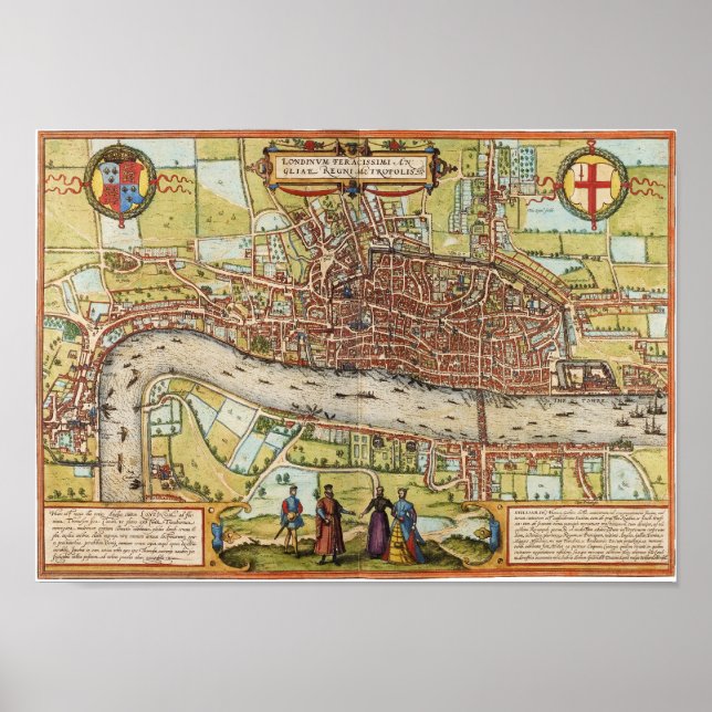 Poster Carte de Londres 1572 (Devant)