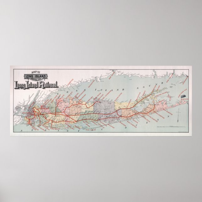 POSTER CARTE DE LONG ISLAND RAILROAD 1895 (Devant)
