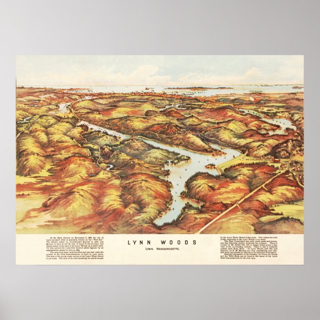 Poster Carte de Lynn Woods, Massachusetts en 1904 (Devant)
