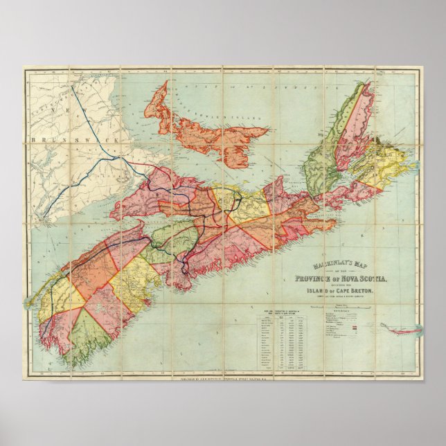Poster Carte de Mackinlay de la province de la Nouvelle-É (Devant)