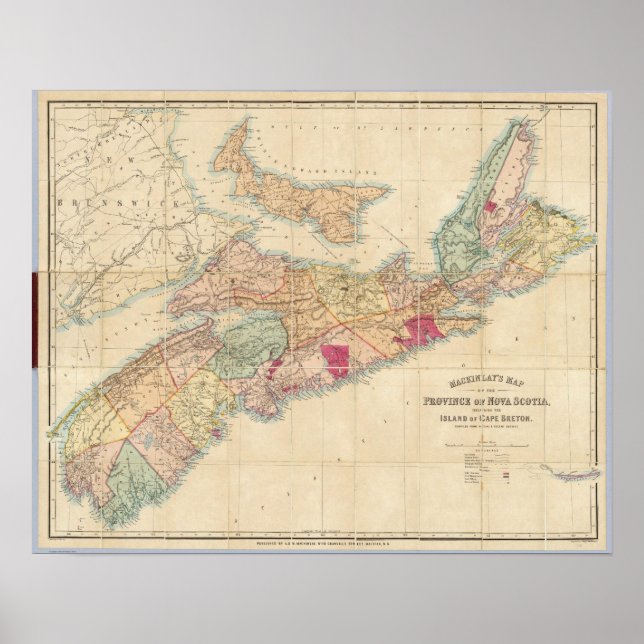 Poster Carte de Mackinlay de la province de la Nouvelle-É (Devant)
