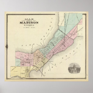 Poster Carte de Madison, le Wisconsin