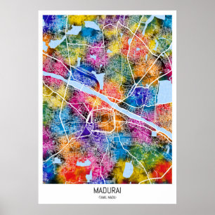 Poster Carte de Madurai Tamil Nadu