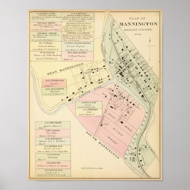 Poster Carte de Mannington, Virginie-Occidentale (Devant)