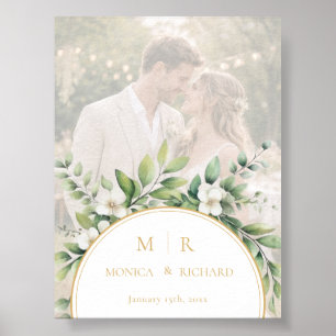 Poster Carte de mariage à monogramme botanique vert sauge