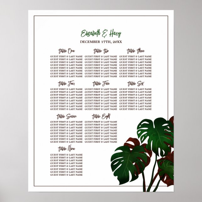 Poster Carte de mariage de Monstera Beach Tropical (Devant)