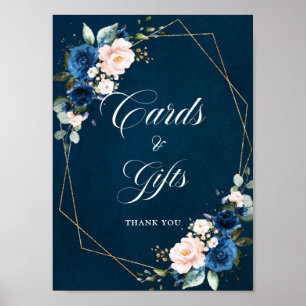 Poster Carte de mariage et cadeaux géométriques bleu bleu