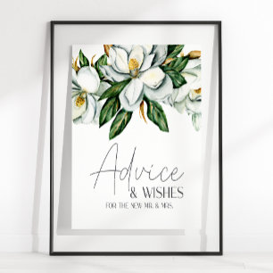Poster Carte de mariage florale Magnolia blanche & pannea