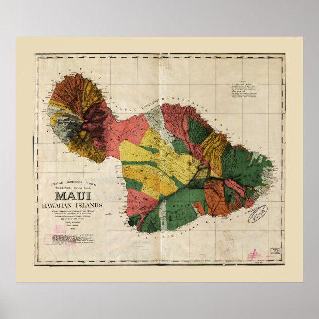 Poster Carte de Maui, Hawaiian Island (1885) (Devant)