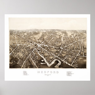 Poster Carte de Medford, Massachusetts de 1880