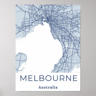 Poster Carte de Melbourne minimaliste Gris moderne Bleu