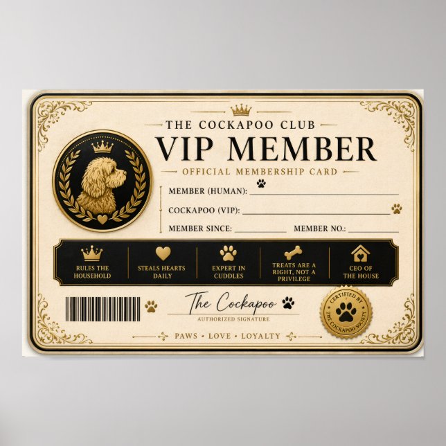 Poster Carte de membre personnalisée pour Cockapoo en cad (Devant)